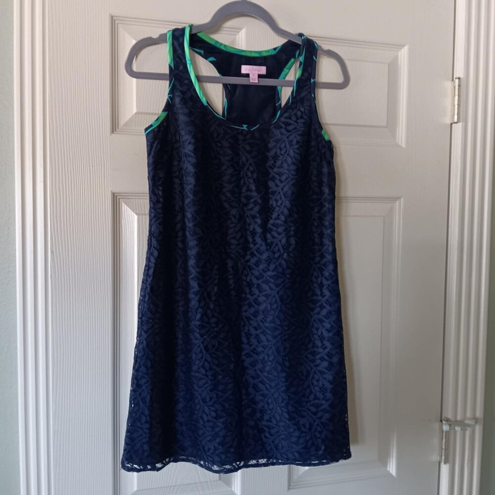 Lilly Pulitzer Womens Sz Small True Navy Jungle Betty Lace Racerback Tank Dress